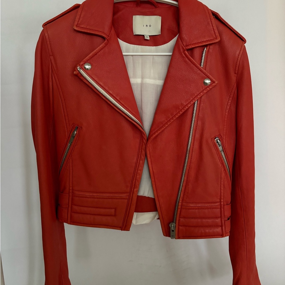IRO Zefir Lamb Leather Biker Jacket – Burnt Orange / Brick